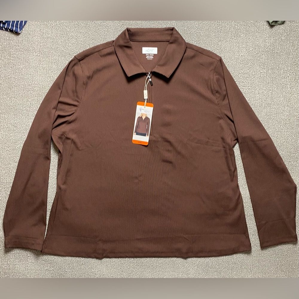 Women’s Greg Norman Brown Ribbed Long Sleeve 1/4 Zip Utility Pullover